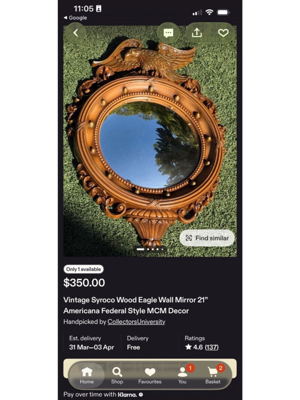 MCM Americana Eagle Convex Wall Mirror Federal 21" Original Tag Syroco Inc USA - Picture 7 of 9